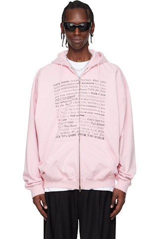 VETEMENTS: Pink Fuck Everything Zip-Up Hoodie | SSENSE Canada