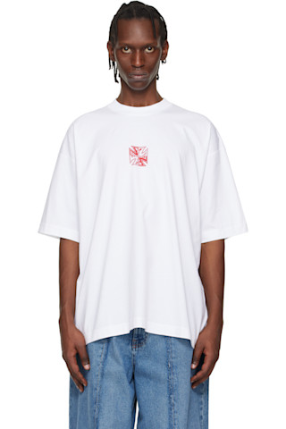 VETEMENTS: ホワイト Double Biker Cross Logo Tシャツ | SSENSE 日本 VETEMENTS: ホワイト Double Biker Cross Logo Tシャツ | SSENSE 日本