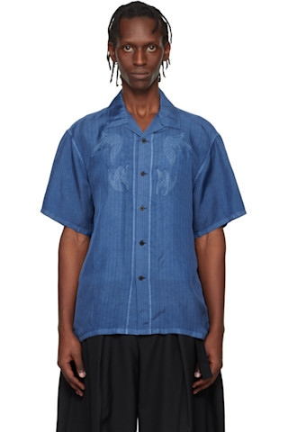 Toga Virilis: ブルー キュプラ ストライプ 半袖 シャツ | SSENSE 日本