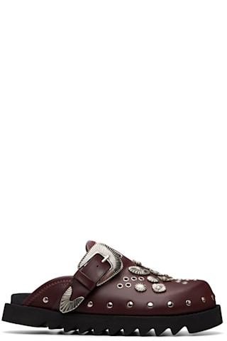 SSENSE Exclusive Burgundy Eyelet Metal Sabot Slip-on Loafers by