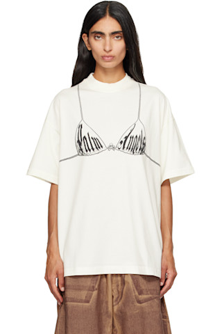 palm Angels / シースルー 長袖カットソー オフネックC175 Palm Angels: Off-White Bra Loose T-shirt | SSENSE