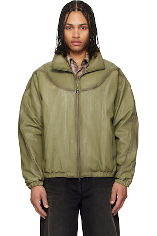 WOOYOUNGMI: Khaki High Neck Leather Jacket | SSENSE