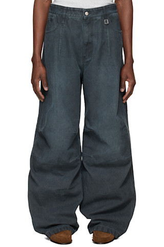 WOOYOUNGMI フェイクグレインレザーパンツ Gray 3D Wide Dyed Trousers by WOOYOUNGMI on Sale