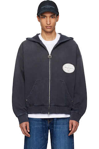 Navy Lettering Back Logo Zip-Up Hoodie by WOOYOUNGMI on Sale