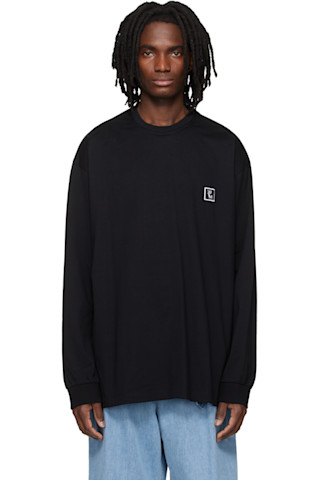 WOOYOUNGMI: Black Long-Sleeve Back Logo T-shirt | SSENSE