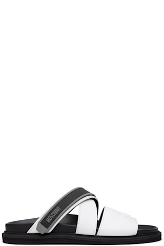 White Sporty Sandals by Moschino on Sale