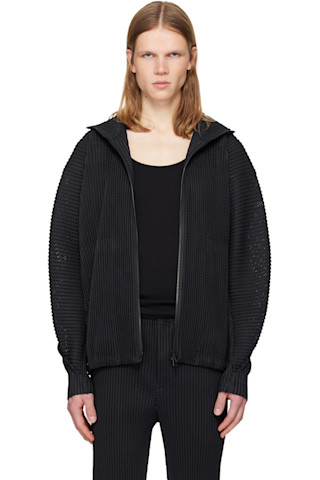 homme plisse メッシュジャケット HOMME PLISSÉ ISSEY MIYAKE: Black Wickerwork Mesh Jacket | SSENSE