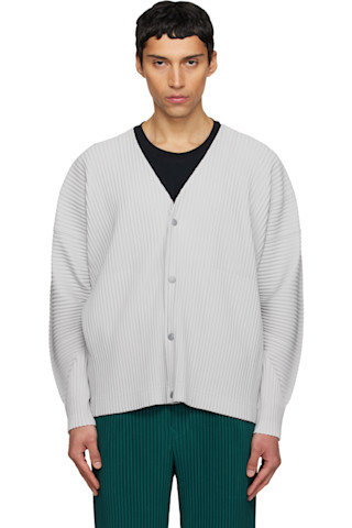 HOMME PLISSÉ カーディガン　グレー Gray Color Pleats 1 Cardigan by HOMME PLISSÉ ISSEY MIYAKE on Sale
