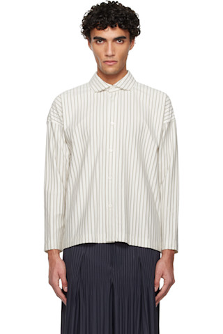 HOMME PLISSÉ ISSEY MIYAKE: White Stripe Jersey Shirt | SSENSE