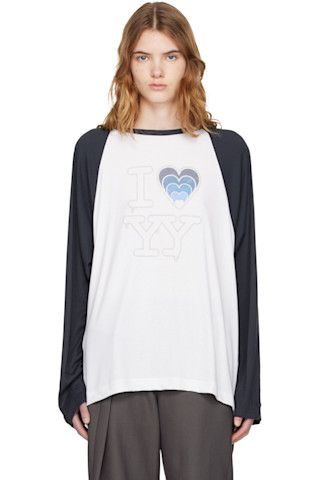 OPEN YY: ホワイト＆ブルー 'I LOVE YY' ラグランTシャツ | SSENSE 日本