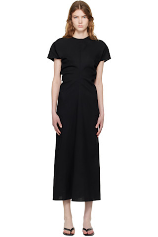 chinese dress ladies Slouch waist crinkled dress black – TOTEME main image 1