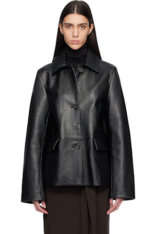 ジャケット・アウター 2007SS Leather t Tailored JKT TOTEME: Black Grained Leather Jacket | SSENSE