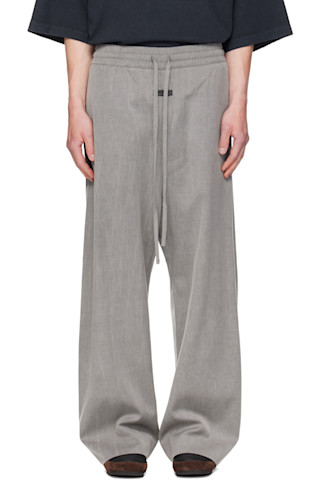 Fear of God: Gray Wide Leg Drawstring Trousers | SSENSE