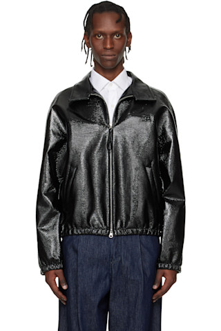 Courrèges: ブラック Vinyl Zipped ボンバージャケット | SSENSE 日本