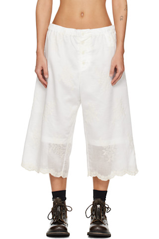パンツ veil frill garter shorts White OUR LEGACY: White Frill Shorts | SSENSE