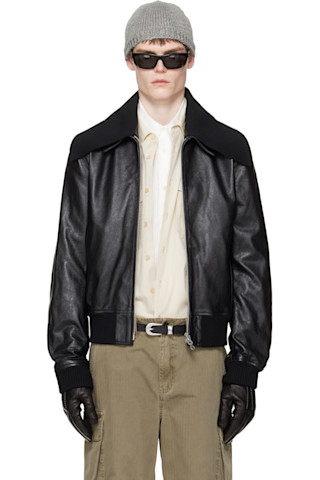 Black Pharos Leather Bomber Jacket