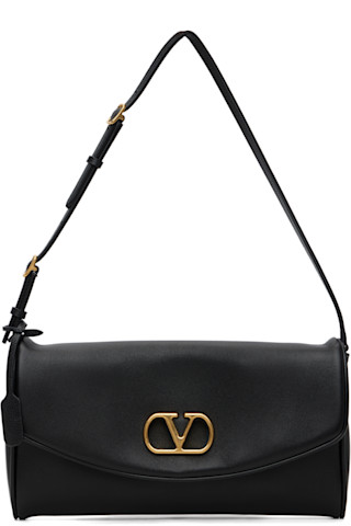 Valentino Garavani: Black DeVain Small Nappa Shoulder Bag | SSENSE