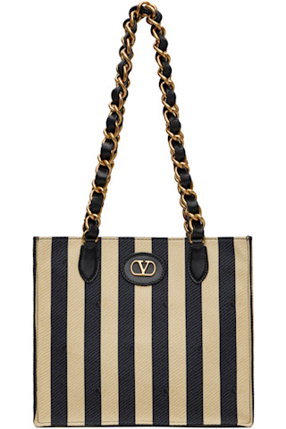 Valentino Garavani: Beige & Black Jean Small Tote | SSENSE