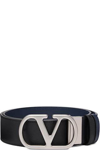 Black & Navy VLogo Signature Reversible Belt by Valentino  display picture 3