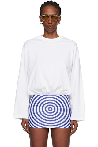 Jean Paul Gaultier: White Mix Jersey Long Sleeves Bodysuit | SSENSE