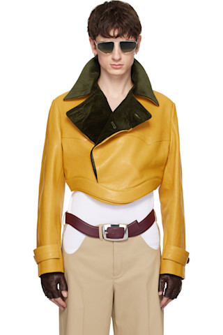 Jean Paul Gaultier: イエロー Curved Waistband レザージャケット