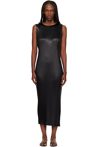 トップス ISSEY MIYAKE GLOSSED L PLEATS Black Glossed Metal Pleats Midi Dress by ISSEY MIYAKE on Sale