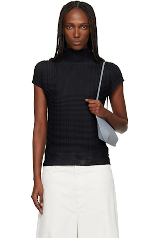 ISSEY MIYAKE: Black Wooly Pleats Top | SSENSE