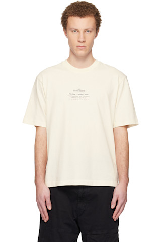 STONE  ホワイト Tシャツ Stone Island: Off-White 2100001 Organic Cotton Jersey T-shirt | SSENSE