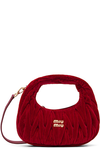 Miu Miu: Red Wander Matelassé Velvet Mini Bag | SSENSE Canada