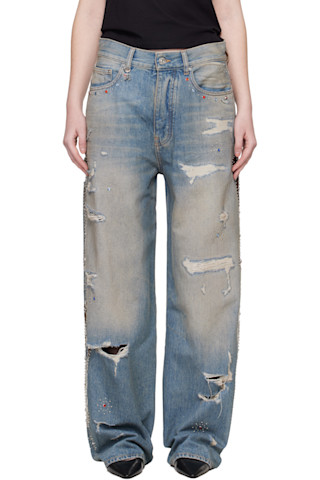 AMIRI: Blue Bones Studded Jeans | SSENSE Canada