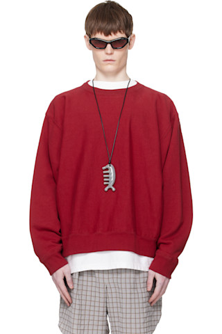 Hed Mayner: Red Embroidered-Logo Sweatshirt | SSENSE Hed Mayner: Red Embroidered-Logo Sweatshirt | SSENSE
