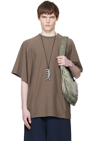 Hed Mayner: Taupe Embroidered-Logo T-shirt | SSENSE