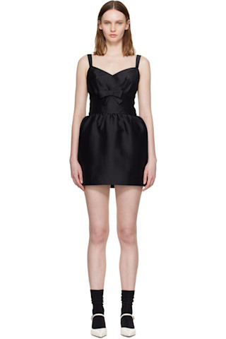 shushu/tong black bow mini dress SHUSHU/TONG - Womens 3D Bow Hanging Neck Dress