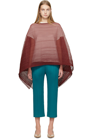 PLEATS PLEASE ISSEY MIYAKE: Burgundy Madame-T October Scarf | SSENSE