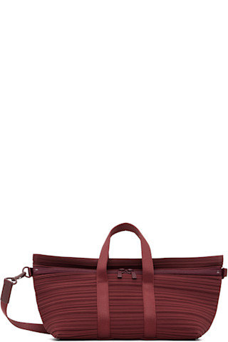 PLEATS PLEASE ISSEY MIYAKE: Burgundy Pleats Boston Bag | SSENSE