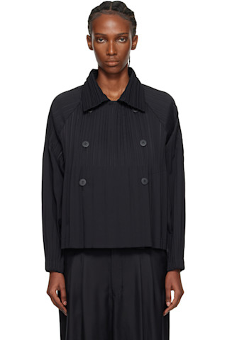 PLEATS PLEASE ISSEY MIYAKE: Black Smooth Jacket | SSENSE