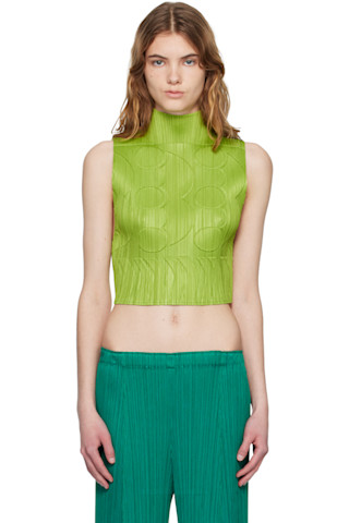 PLEATS PLEASE ISSEY MIYAKE: Green Tune Top | SSENSE