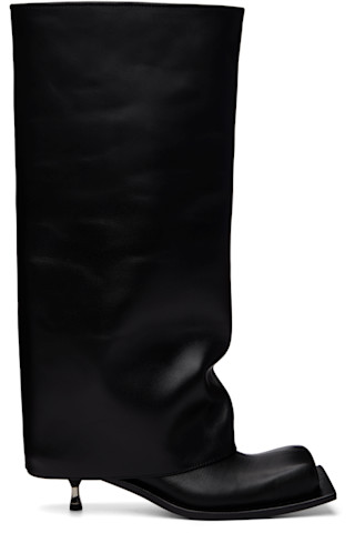 Black Iman Kitten Heel Tall Boots by FIDAN NOVRUZOVA on Sale