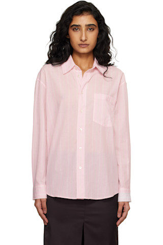 Dunst ダンスト ぺーパリーコットンオーバーサイズドシャツ UDSH5A107P100S ピンク S Dunst: Pink Oversized Striped Shirt | SSENSE