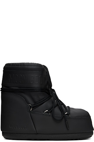 Moon Boot: Black Icon Low Rubber Boots | SSENSE Canada