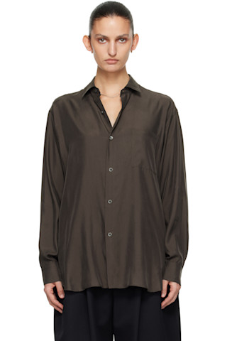 Brown Cupro Twill Oversized LS Shirt by ssstein on Sale