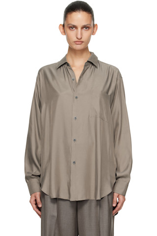 Taupe Cupro Twill Oversized LS Shirt by ssstein on Sale