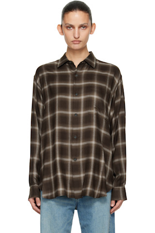 ssstein: Brown Check Oversized LS Shirt | SSENSE Canada