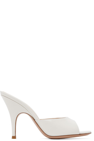 ジャンヴィトロッシ レザー ミュール 36 23cm 白 ホワイト Gianvito Rossi: Off-White Sofia Mule 95 Heeled Sandals | SSENSE