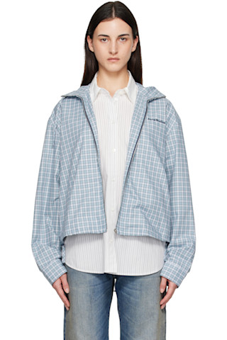 Acne Studios: ブルー フード チェック ジャケット | SSENSE 日本