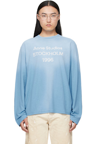 Acne Studios: Blue Sprayed '1996' Logo T-shirt | SSENSE