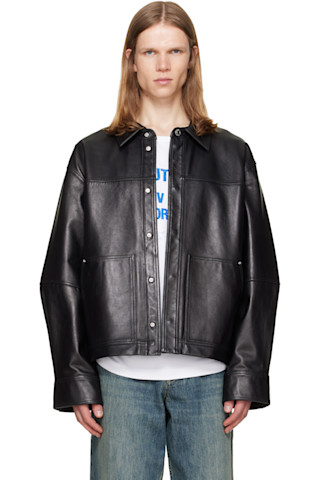 Helmut Lang: Black Bonded Leather Jacket | SSENSE