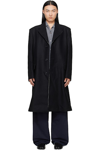 MM6 Maison Margiela: Black Wool Felt Single-Breasted Coat | SSENSE