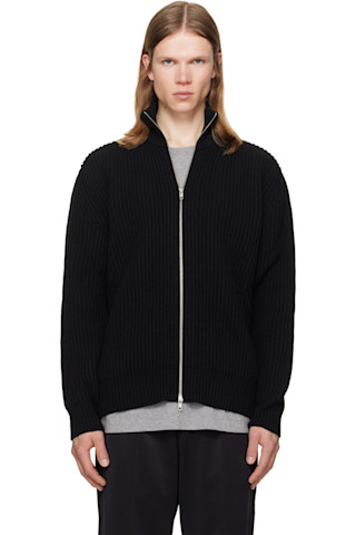 MM6 Maison Margiela: Black Ribbed Knit Jacket | SSENSE