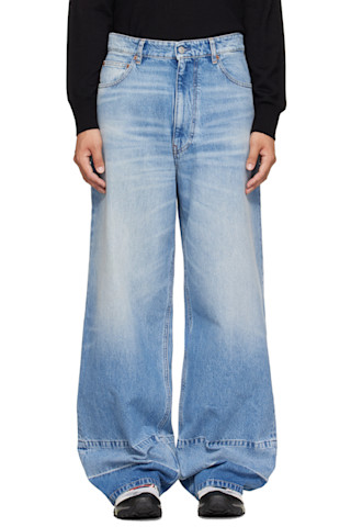 MM6 Maison Margiela: ブルー ワイドレッグジーンズ | SSENSE 日本